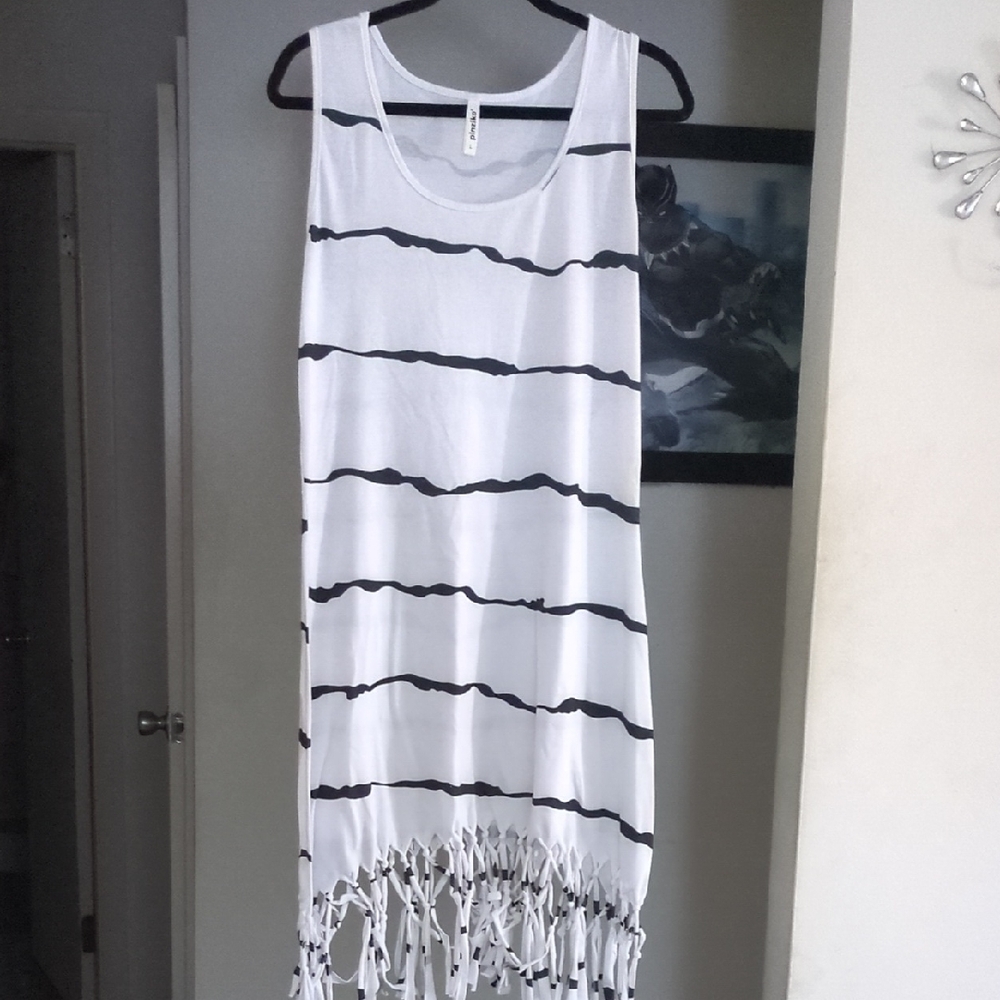 Elegant Black and White Fringe Dress